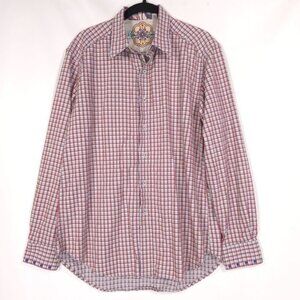 Robert Graham‎ Men's Shirt MEDIUM Red Blue Plaid Cotton